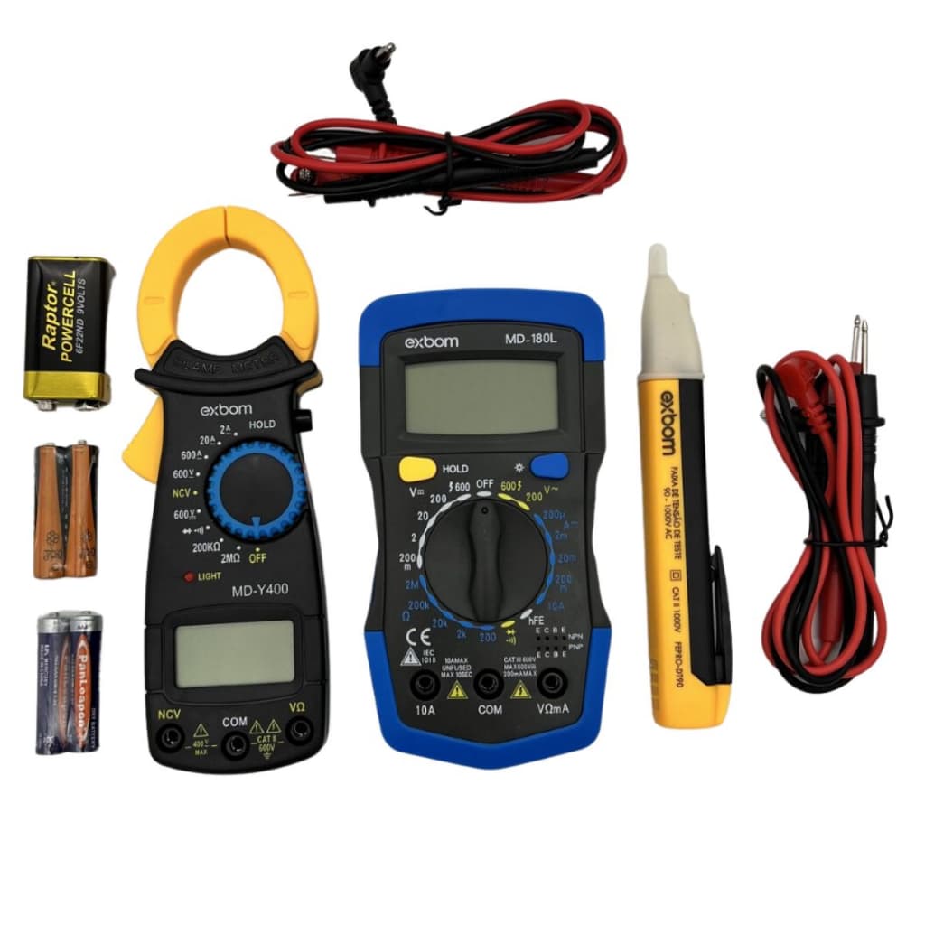 Kit 3x1 Multimetro digital Alicate amperímetro + multimetro + caneta tensão alerta som - Exbom