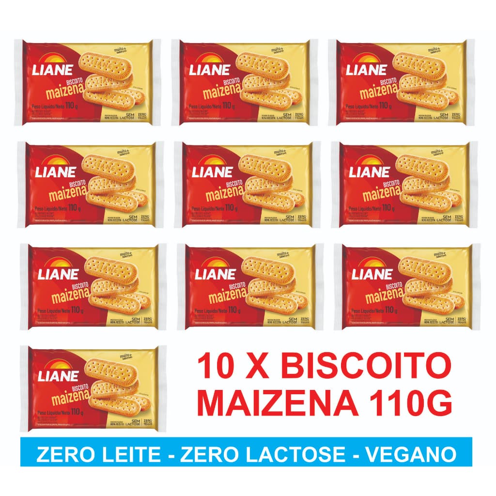 Kit 10X Biscoito Maizena Tradicional Lanchinho Zero Lactose Liane 110g | Sem Leite | Vegano
