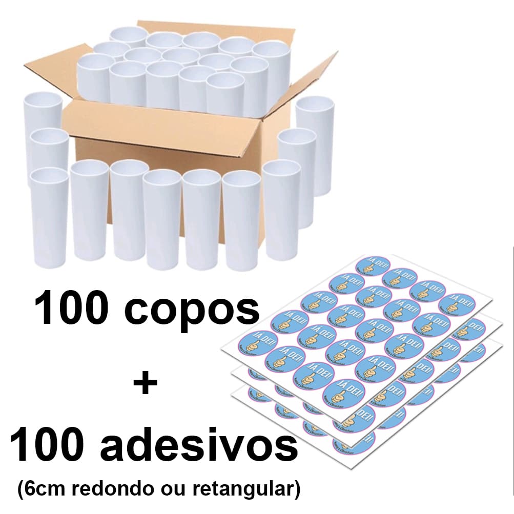 Copo Long Drink Liso branco - 100 unidades + 100 adesivos destacáveis personalizados/ lembrancinha/ aniversário/ revenda/ copos/ copo fino