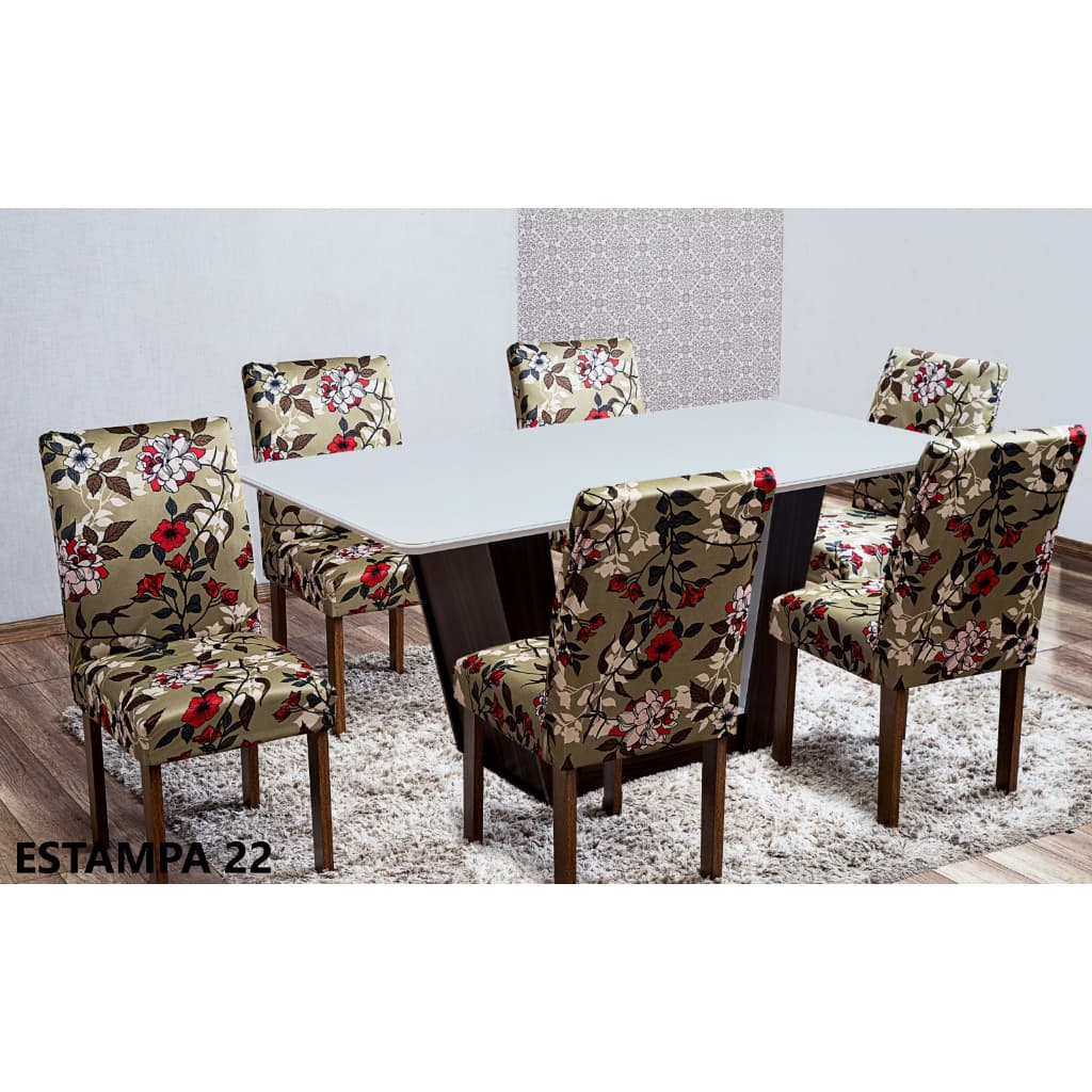 Kit 6 Capas Para Cadeira Jantar Malha Com Elástico Estampada Luxuosas Promoção Oferta Envio Imediato