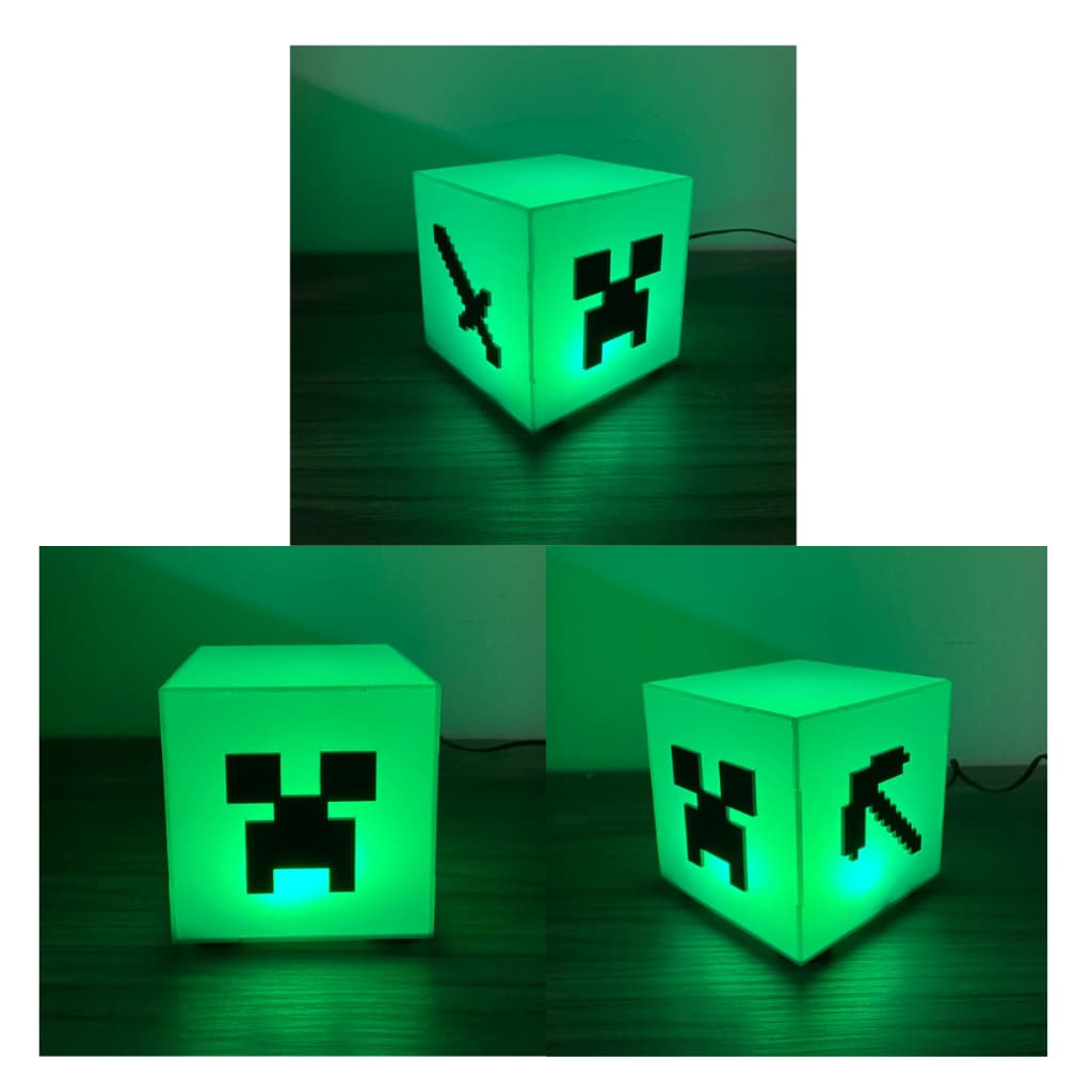 Luminária Abajur Minecraft VERDE Geek Decorativo Presente De Mesa Quarto