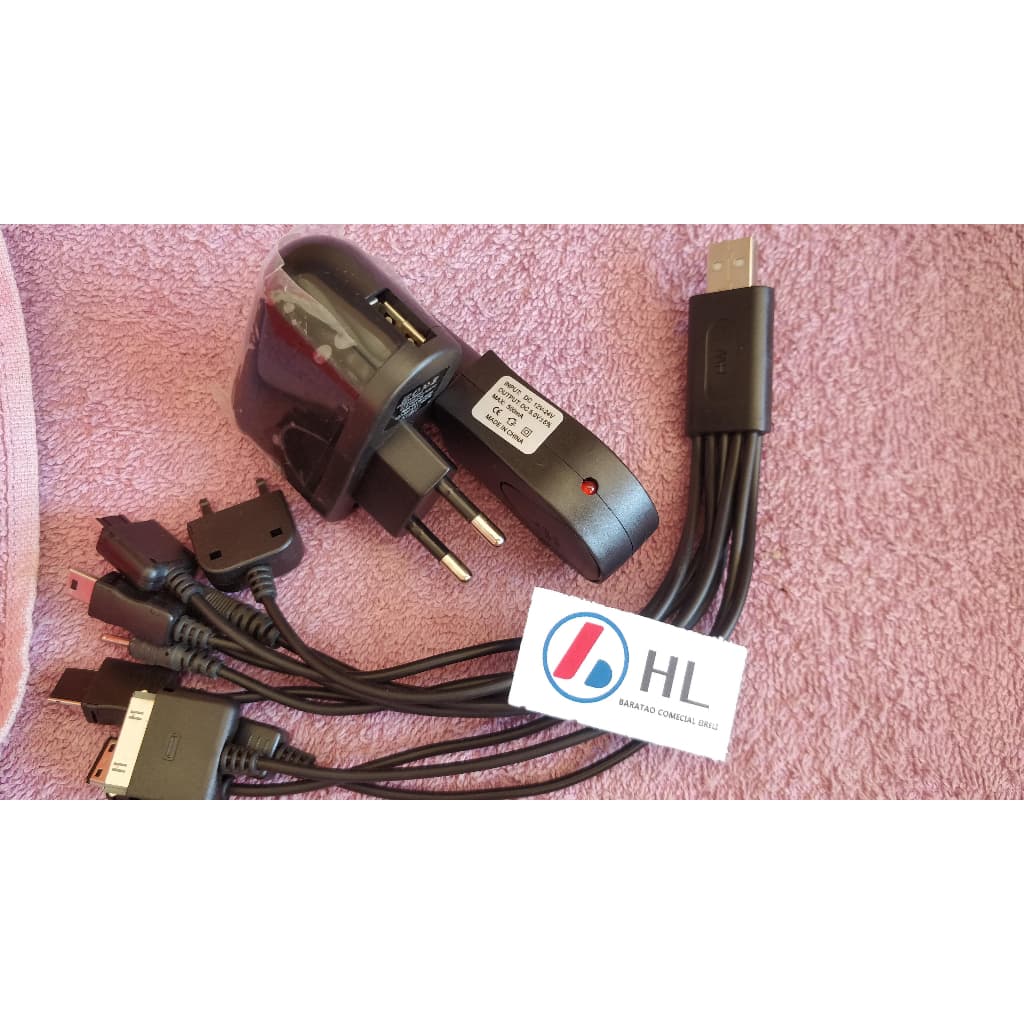 6x kit Carregador com USB e com cabo 10 em 1