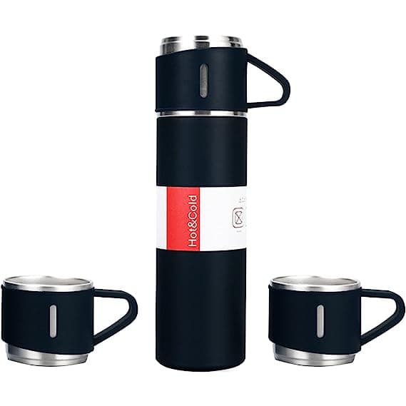 Garrafa Térmica Aço Inox 500 ML Com 3 Canecas Camping E Fitness