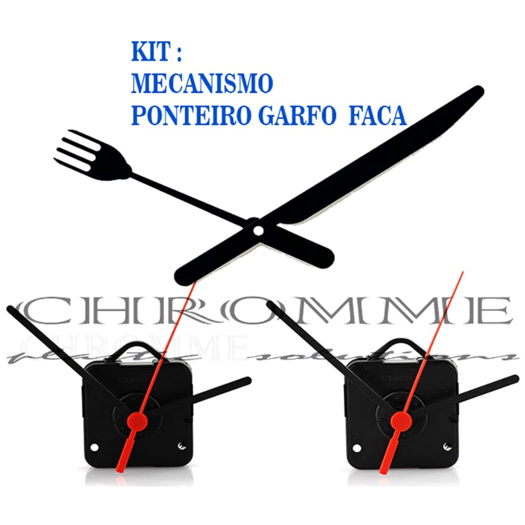 Kit de 10 Maquinas De Relógio De Parede Quartz - Ponteiros Garfo e Faca - Mecanismo Completo - motor de relógio, eixos a escolher eixo 13, eixo 17, eixo 19 e eixo 22 m.m