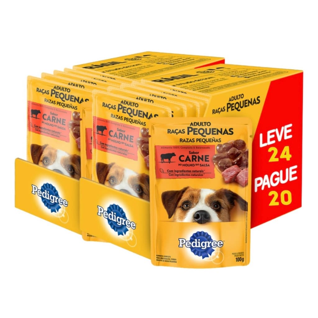 Kit 2 Caixas Leve 12 Pague 10 Sache Pedigree Para Cães Raças Pequenas Carne.