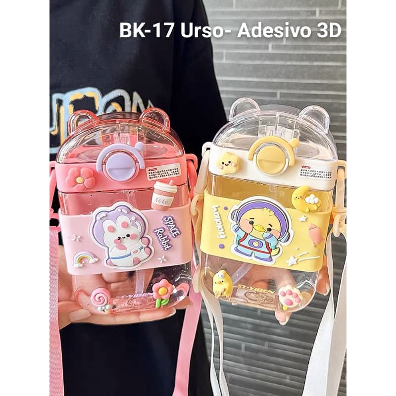 Garrafa De Água infantil  Fofa De 470ml Com Desenho Animado De Palha Copo De Plástico Portátil