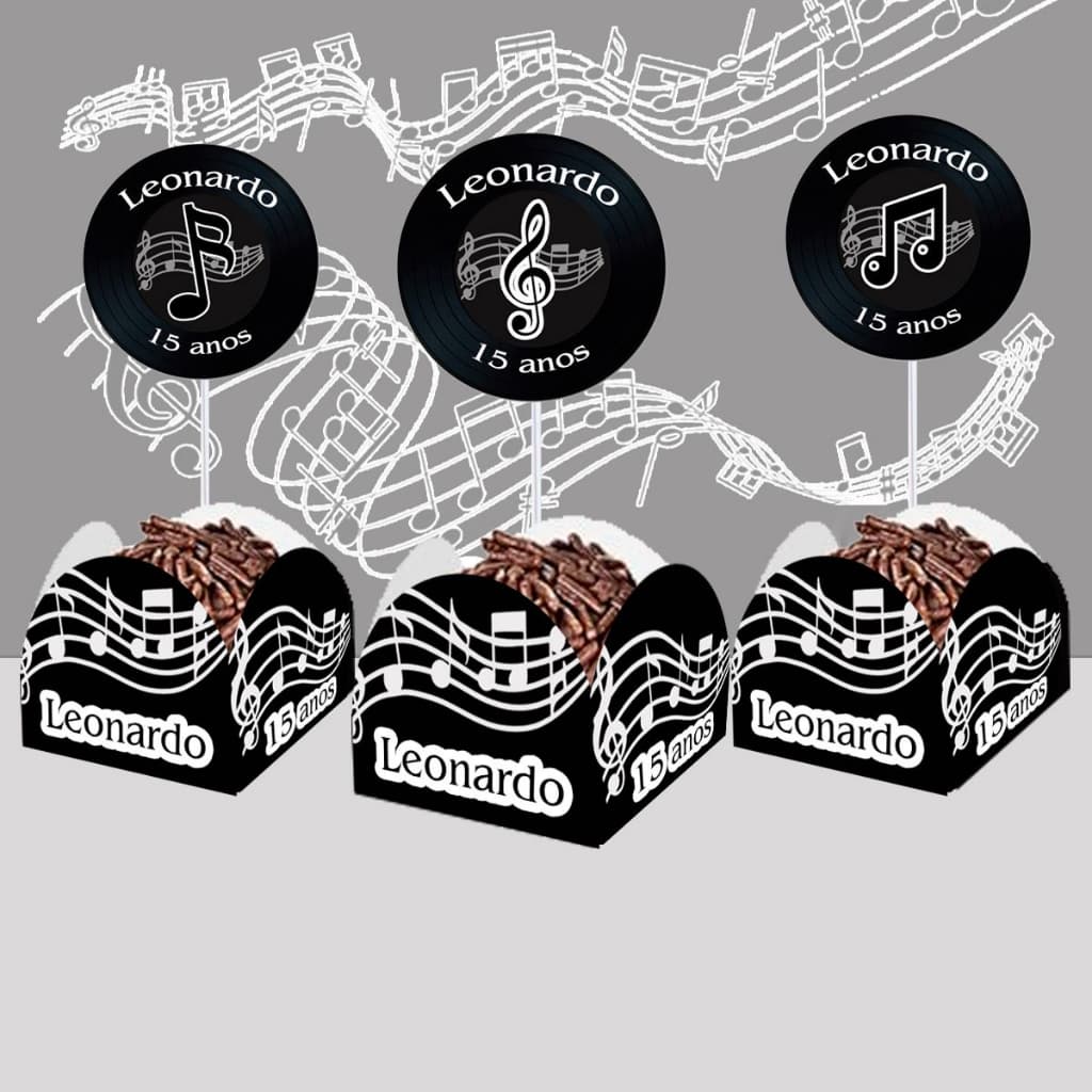 10 Topper mais 10 Forminhas Para Docinho Notas Musicais Plaquinha Personalizada para Docinhos Palitinho em Acrílico Aniversário