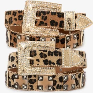 Cinto Country Feminino Estampa Animal Print Detalhe em Pedrarias Douradas