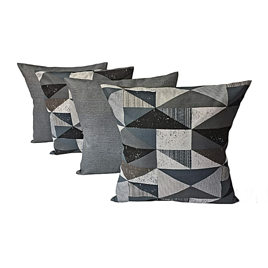 Kit 4 Capas Almofadas 2 Geométricas Cinza E 2 Lisas Cinza 45 X 45 Cm Com Zíper