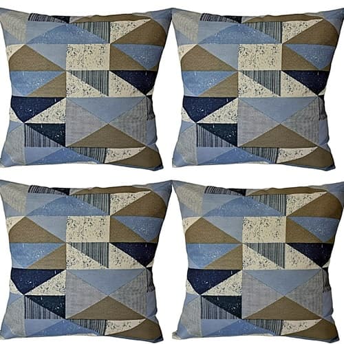 Kit 4 Capas Almofadas Geométricas Azul Claro 45 X 45 Cm Com Zíper