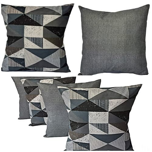 Kit 6 Capas Almofadas 3 Geométricas Cinza E 3 Lisas Cinza 45 X 45 Cm Com Zíper