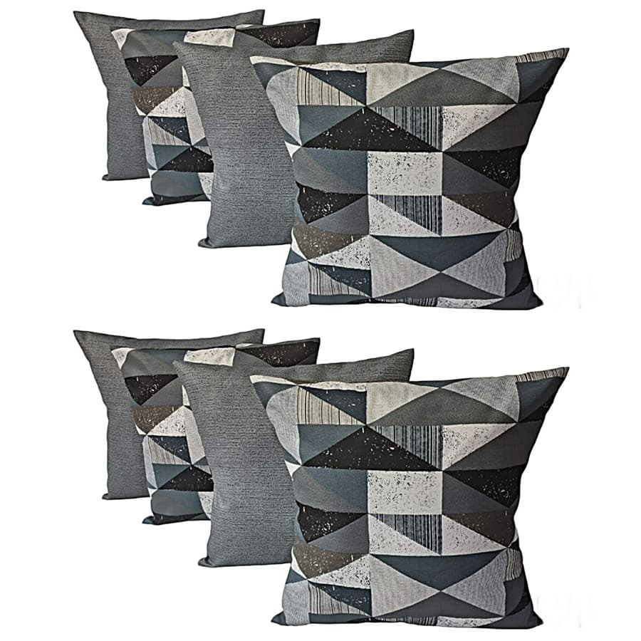 Kit 8 Capas Almofadas 4 Geométricas Cinza E 4 Lisas Cinza 45 X 45 Cm Com Zíper Escondido
