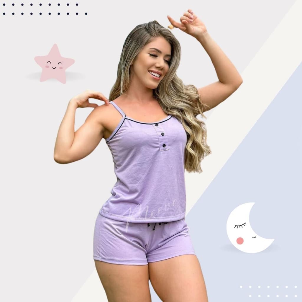Pijama Feminino Americano 3 Botões Conjunto Short Doll Liso Short Doll