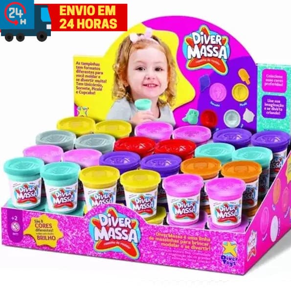 Kit 5 Unidades Massinha de Modelar Com GLITTER 50gr Cores Sortidas DiverToys DiverMassa