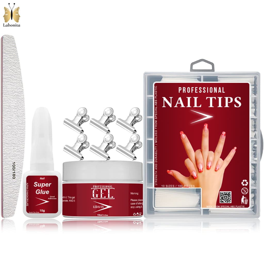 Kit Manicure Cola Pincel + Gel Led Uv +  100 Tips + Presilha + Lixa 100 80