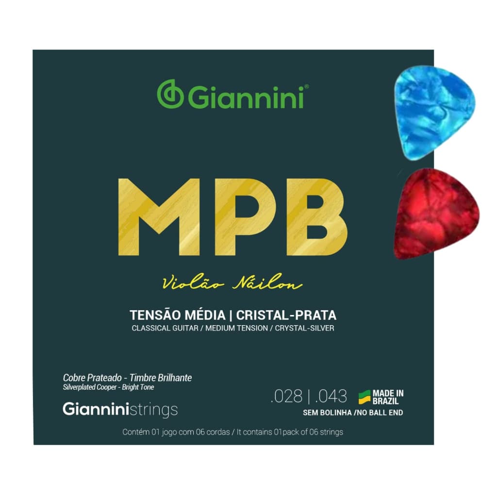 Encordoamento Violão Nylon Giannini Cristal - Prata Genws + 2 Palhetas