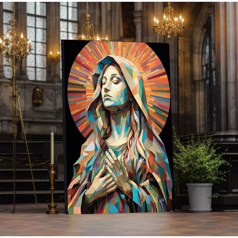 Quadro Decorativo 1 Tela: Virgem Maria em Abstração - Para os Amantes de Arte Sacra com Toque Moderno e Expressivo