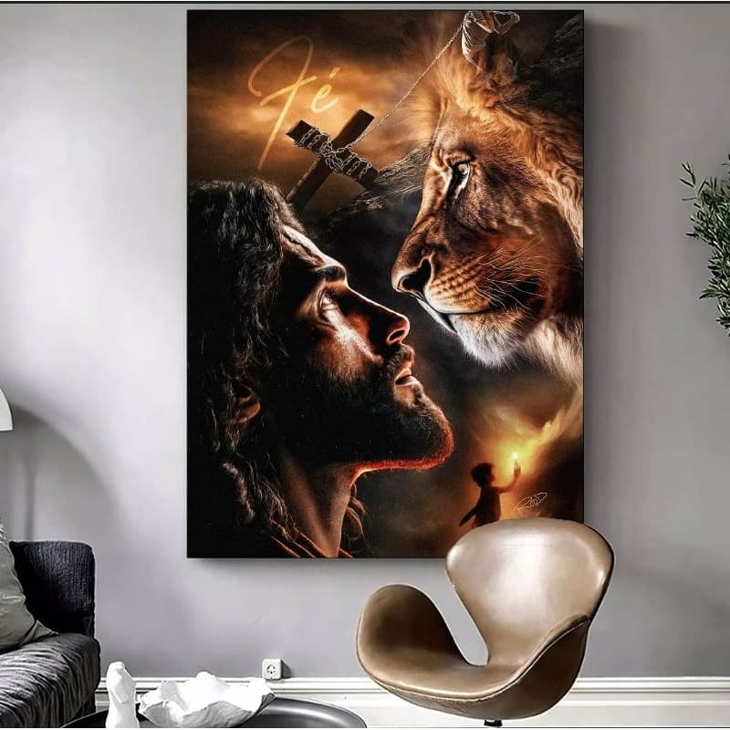 Quadro Decorativo 1 Tela - Confronto Divino com o Leão 110x80cm