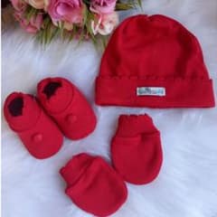 Kit Touca + Luva + Sapatinho Em Linho tricor Bebês RN - menino menina