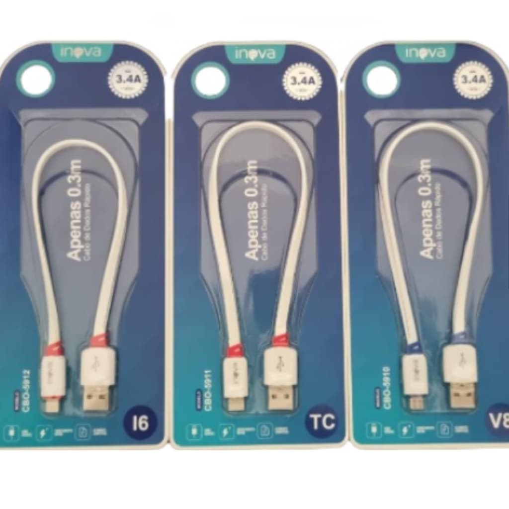 Kit de Cabos De Carregamento e Dados curto 30cm TIPO-C /  V8 /   IPHONE INOVA