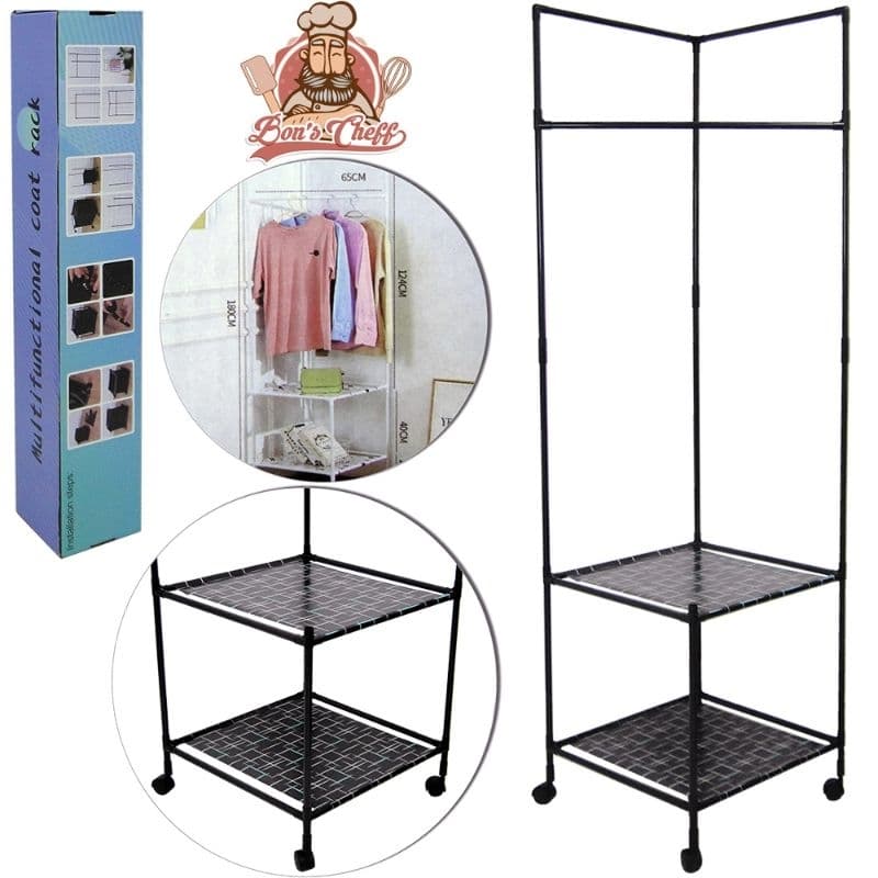 CABIDEIRO DE PISO / CANTO ACO / PLASTICO COM 2 PRATELEIRAS + BASE RODIZIO 180X65X48CM