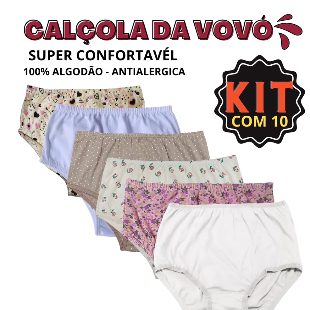 KIT COM 10 CalçolaS Senhora 100% Algodão Unidade calcinha da vovó direto da fabrica