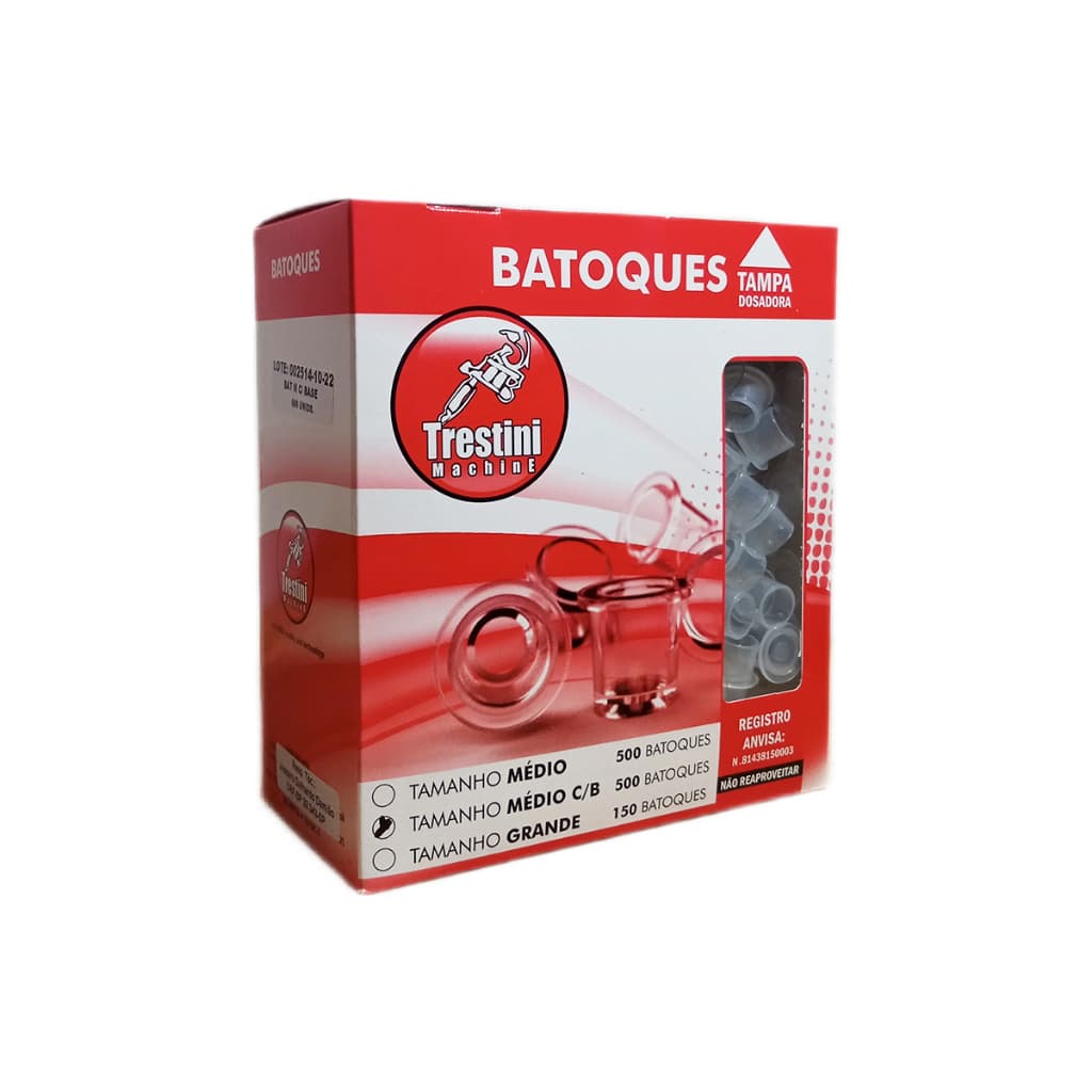 Batoque Para Tatuagem M com borda Trestini CX 500un Tampa Dosadora Tattoo
