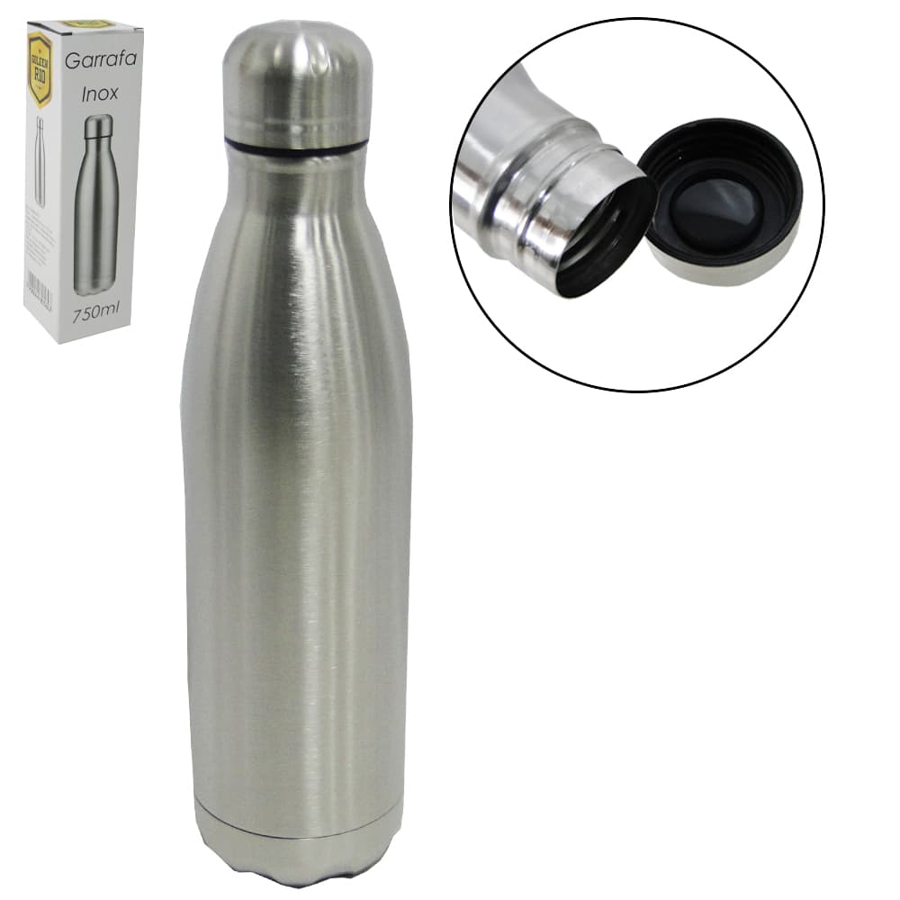 GARRAFA SQUEEZE DE INOX COM TAMPA 750ML NA CAIXA
