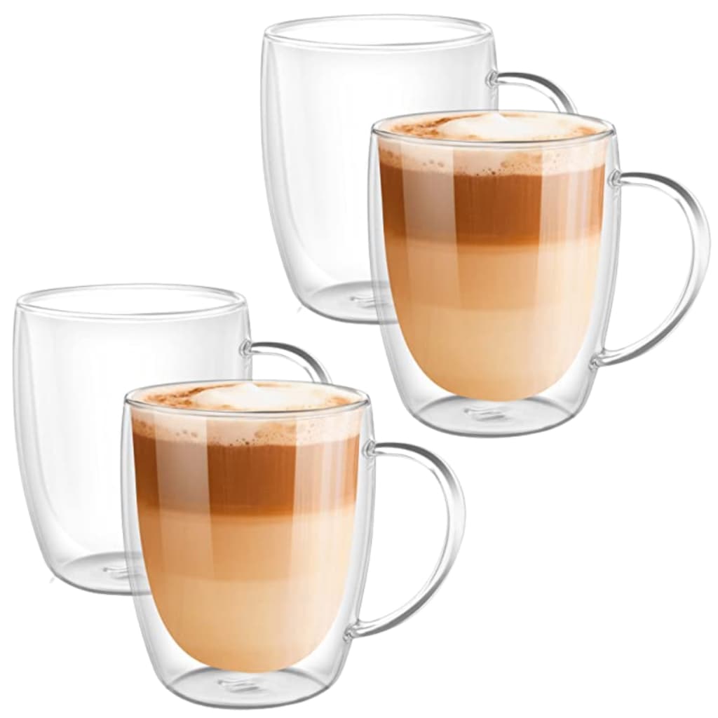 Caneca Café Vidro Duplo 350ml Kit 4 Unidades Promoção