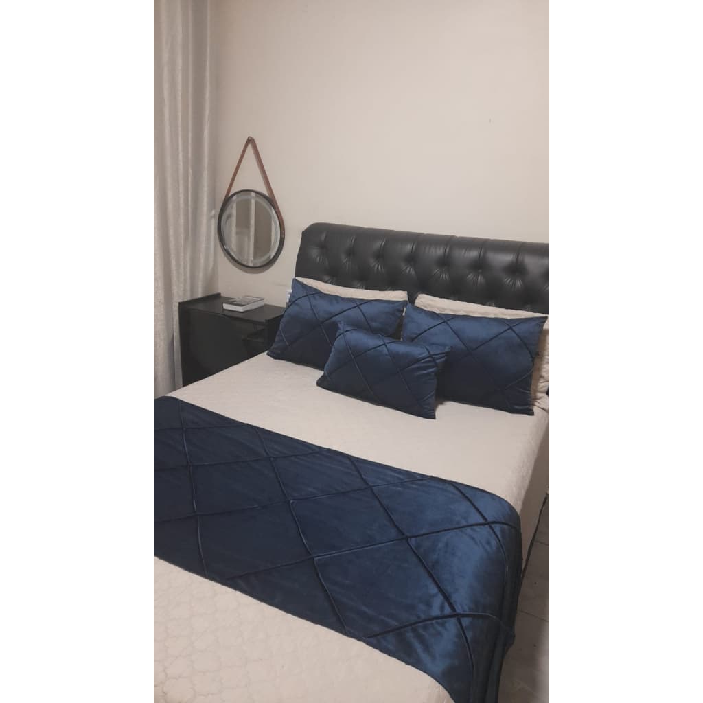 peseira / manta casal drapeada kit com 3 peças