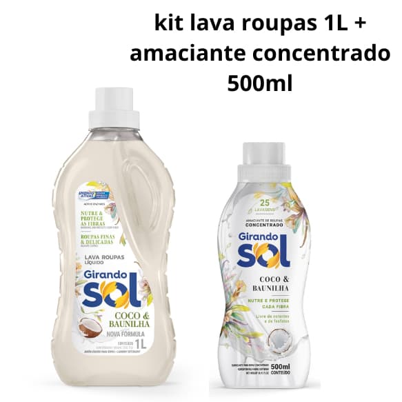 Kit Lava roupas 1L + amaciante concentrado 500ml Coco com baunilha Girando Sol