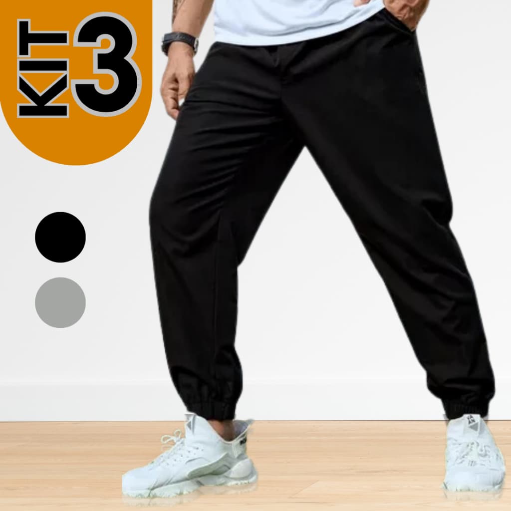 Kit 3 Calça Corta Vento Masculino Com Bolso Chimpa Jogger Slim Forradas Corrida Esportes