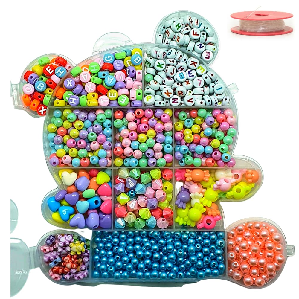 Kit Maleta Miçanga 1100 Peças Miçangas Braceletes Bijuteria Brinquedo Criança