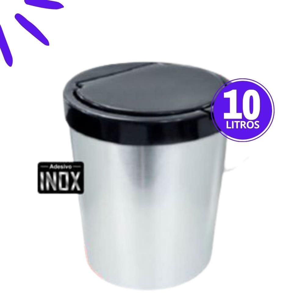 Lixeira Cesto de Lixo10 Litros Escritório Pia Banheiro Automática CLick Label Imita Inox em Adesivo