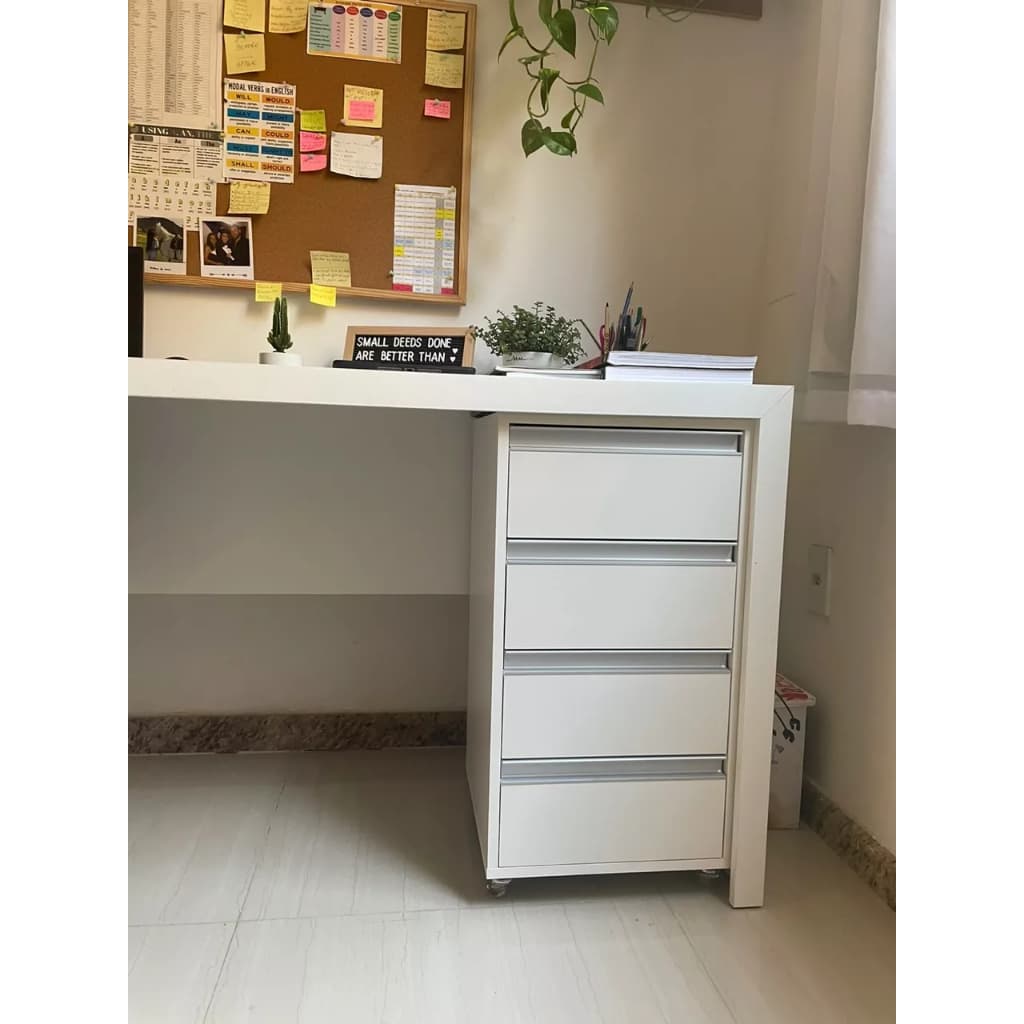Gaveteiro 4 Gavetas Branco 100%mdf Corredicas Telescopicas 70cm
