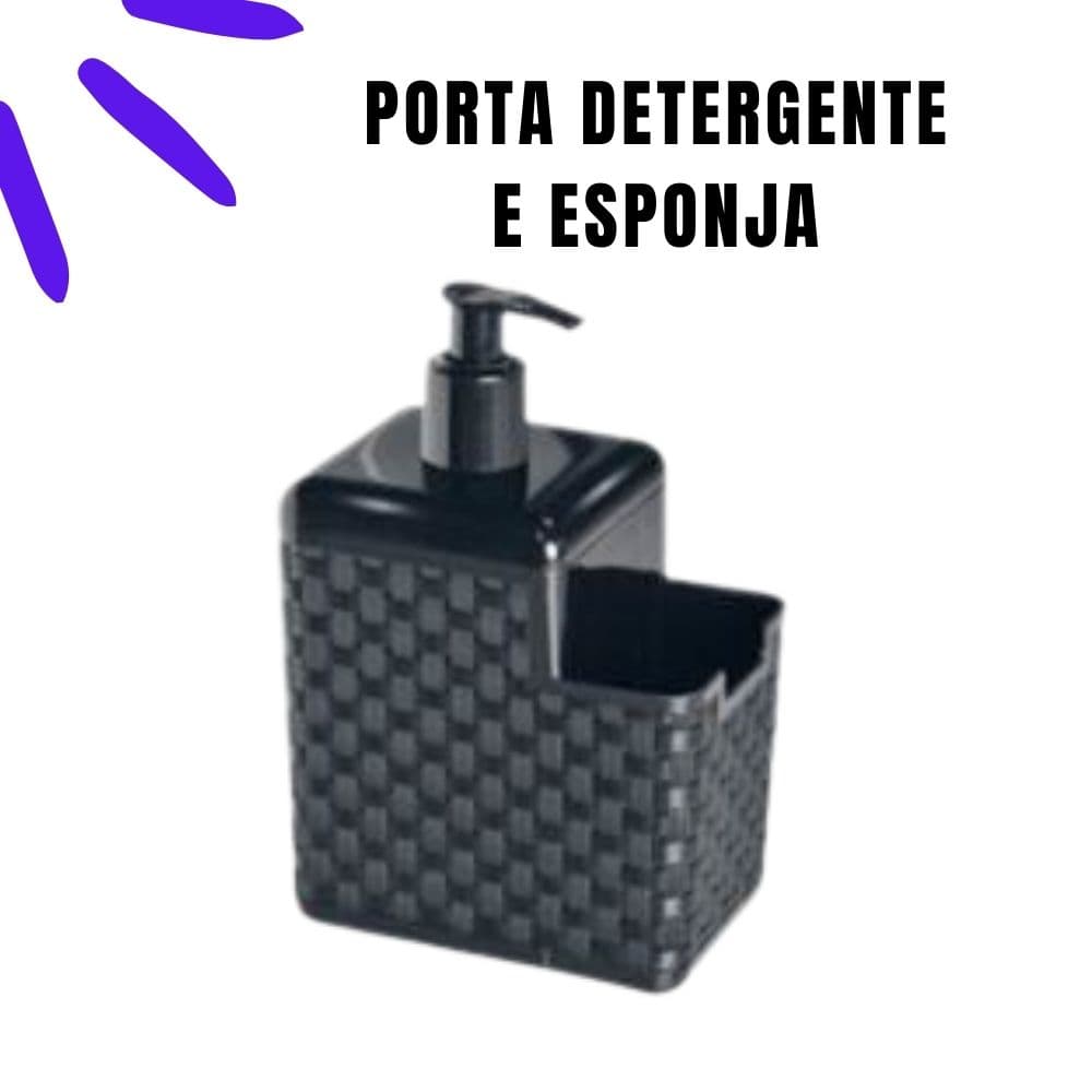Porta Detergente Sabão 2 em 1 Com Suporte Para Bucha Esponja Rattan