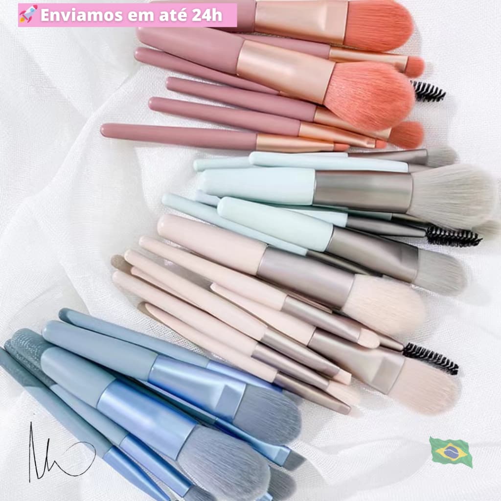 Kit Pincel Maquiagem Profissional para Viagem Blush, Base, Sombra, Delineador, Contorno Conjunto com 8 Peças - Envio Imediato