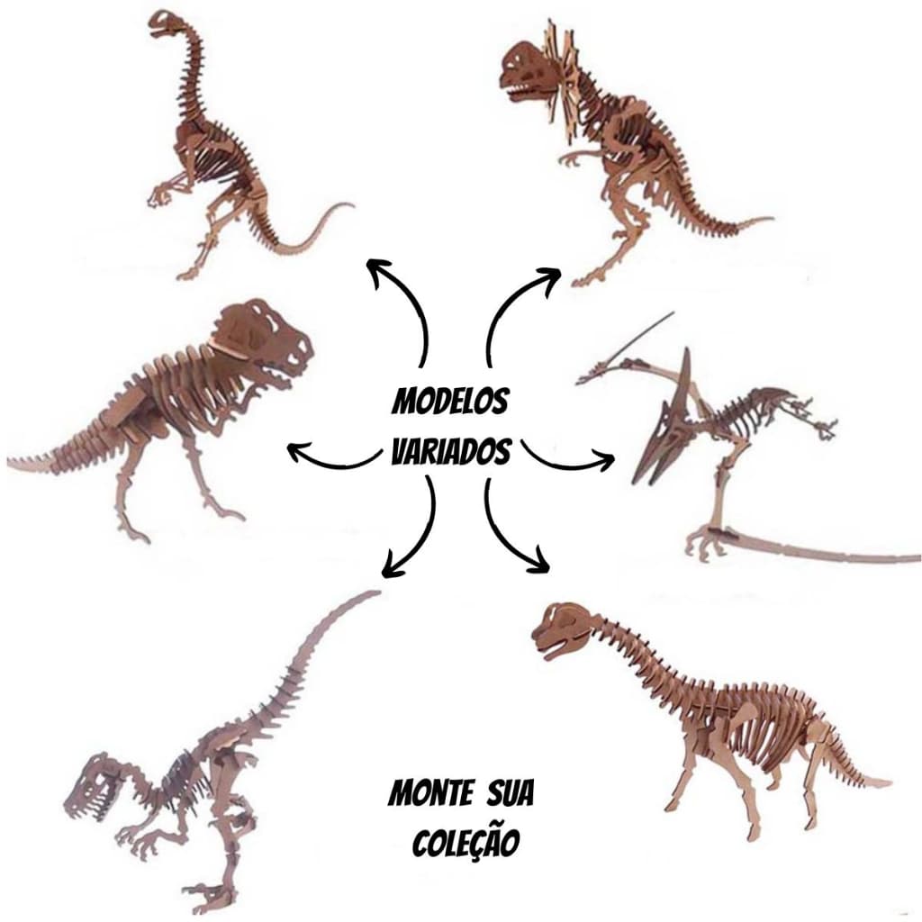 Quebra Cabeça Dinossauro Dino em MDF cru 3 mm coleção para presentes e decoração