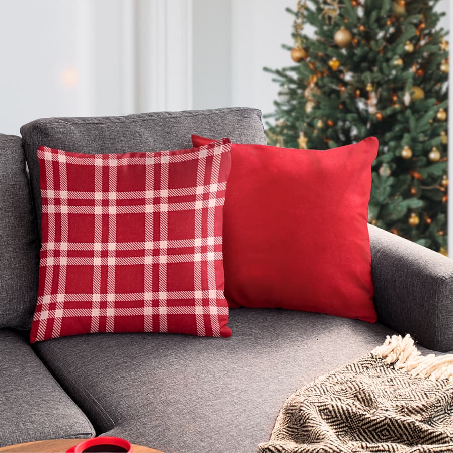 Kit 2 Capas de Almofada Xadrez de Natal Natalina Vermelho