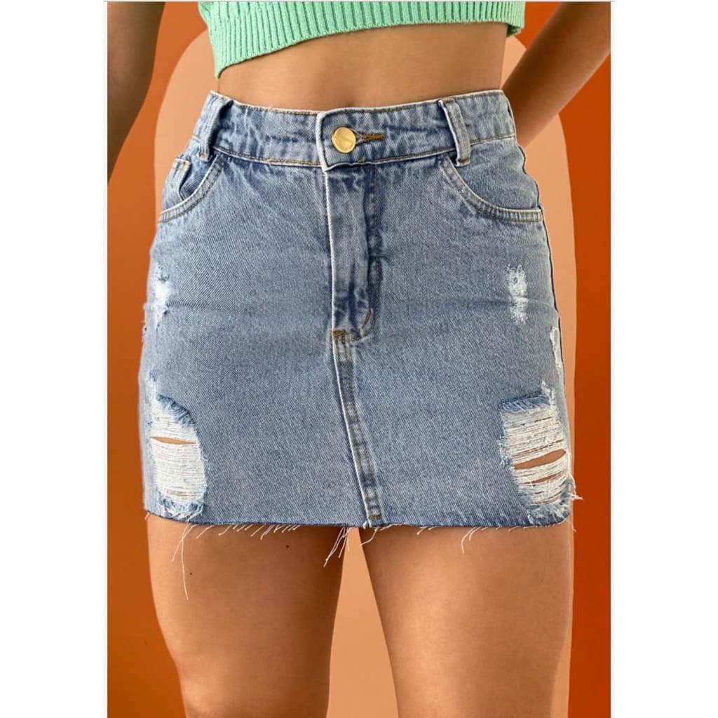 MINI SAIA JEANS CINTURA ALTA  FEMININA CORES