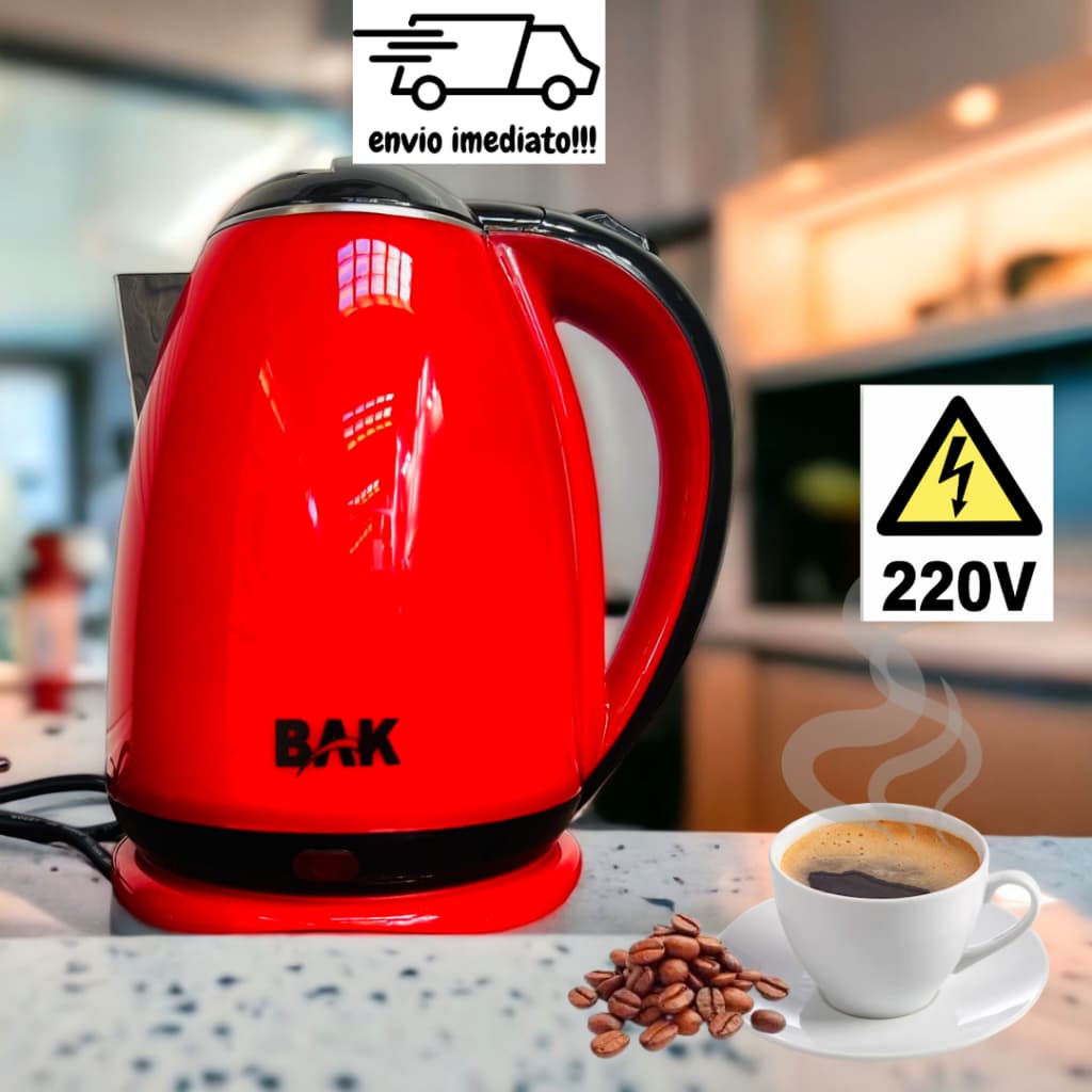 Chaleira Elétrica 220V De Inox Premium 1,8 Litros Vermelha Jarra Elétrica