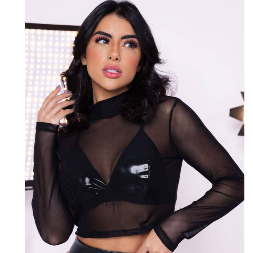 Cropped de TULE Transparente MANGA LONGA com Gola Alta