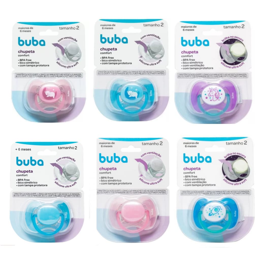 Chupeta Para Bebê Buba Comfort Bico Silicone Com Tampa Protetora Ultra Soft Ventilação Tamanho 2 (+ de 6 meses)