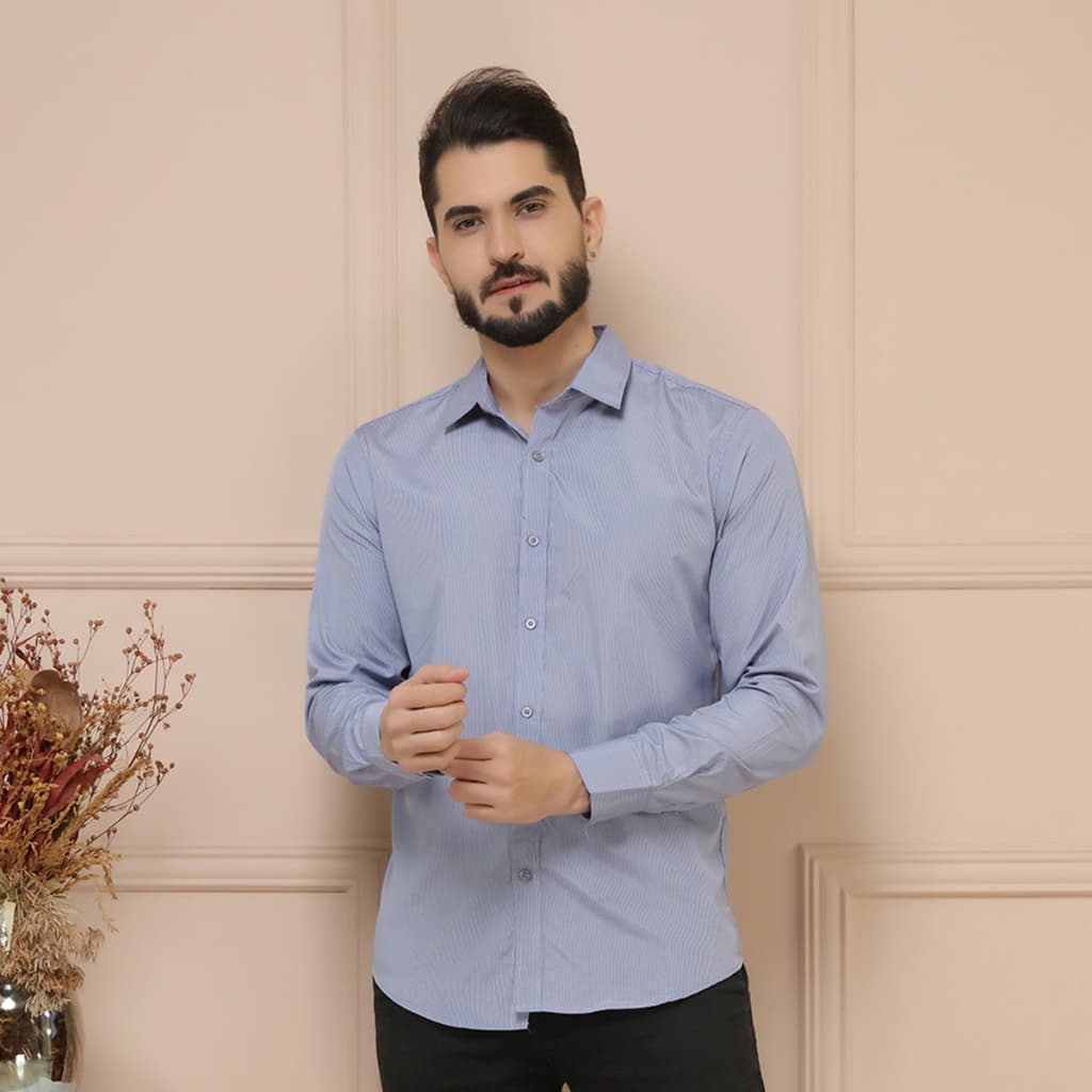 Camisa Social Masculina Slim Fácil Listrada  L003