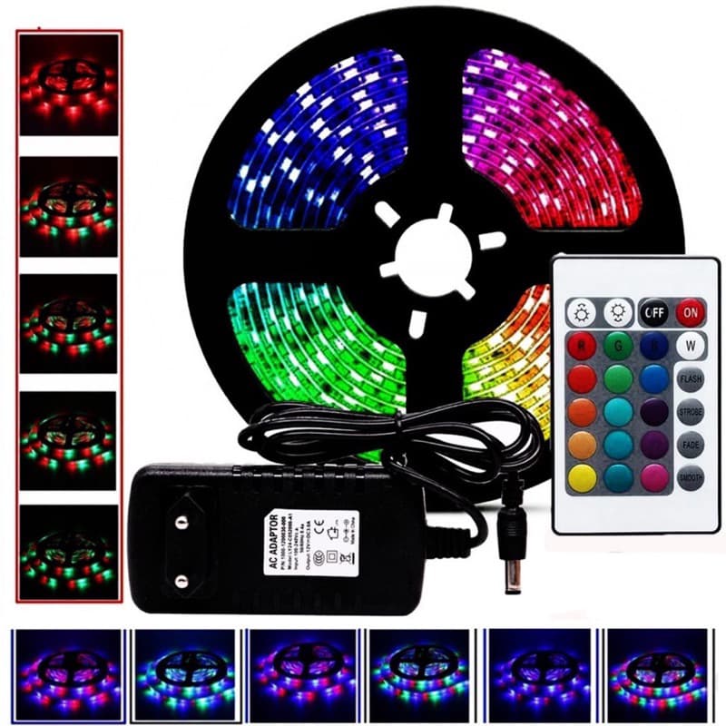 Fita LED RGB 3528 Rolo 5 Metros Fitas com Fonte e Controle