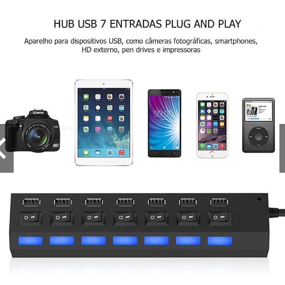 Hub De Usb 7 Portas 2.0 Hd Extensor High Speed Pen Drive LED plitter Converter Para Pc Computador Notebook