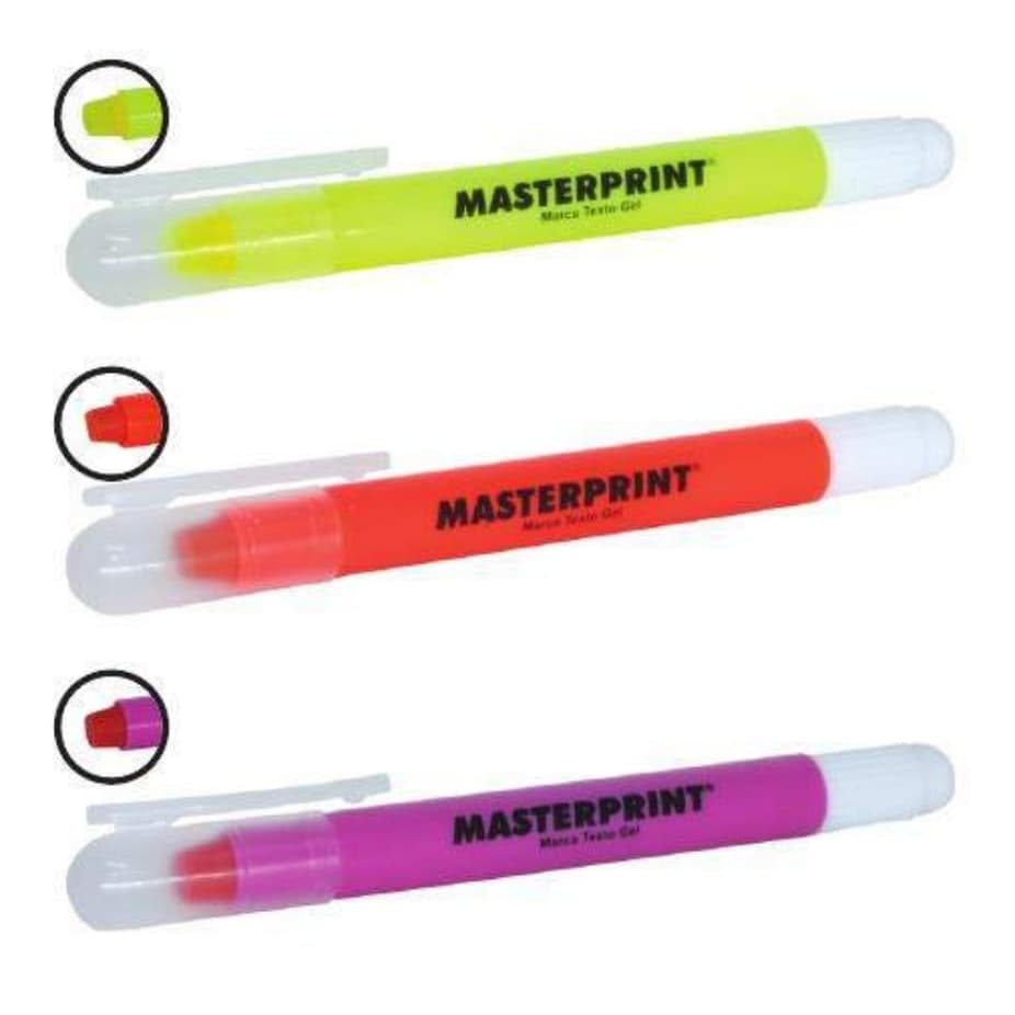 Kit 3 Caneta Marca Texto em Gel Masterprint rosa amarela e laranja