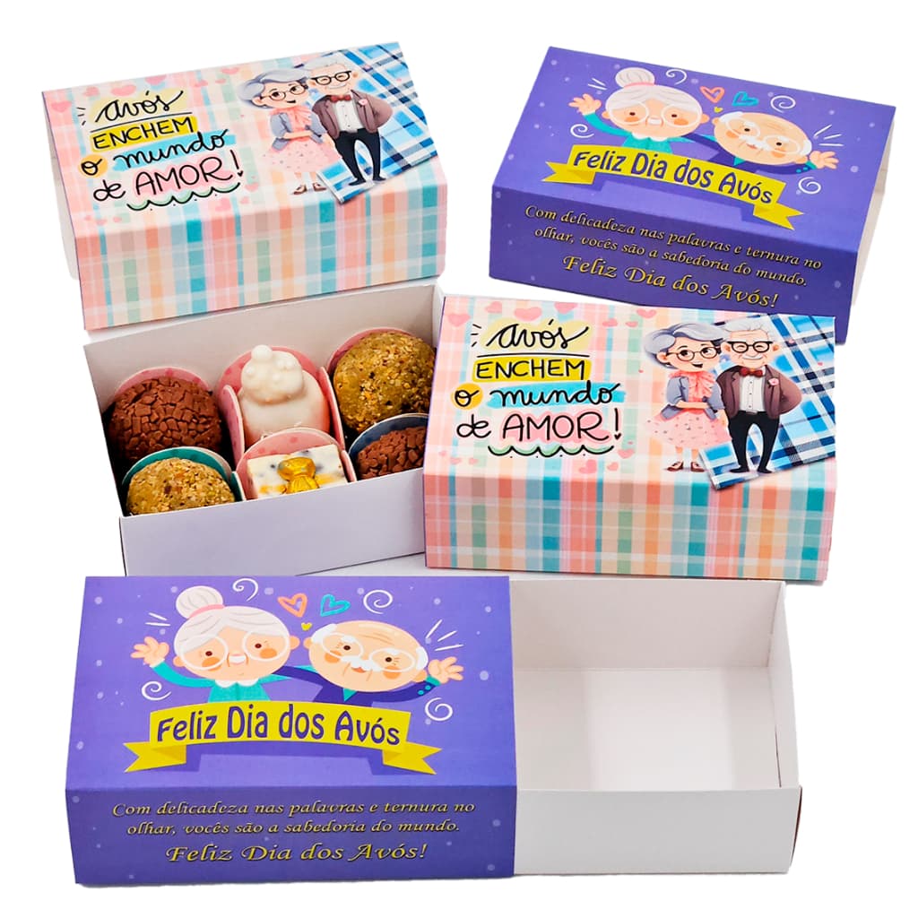 10 Caixas para doces Dia dos avós. 12x8x4cm deslizante