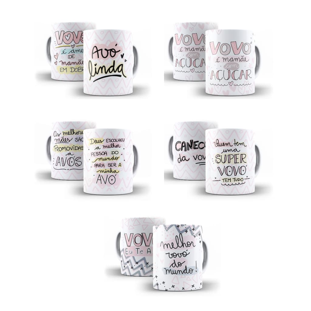 Caneca Vovô Vovó Avós Porcelana para Avô e Avó de Porcelana Vários Modelos para Presente Vô e Vó