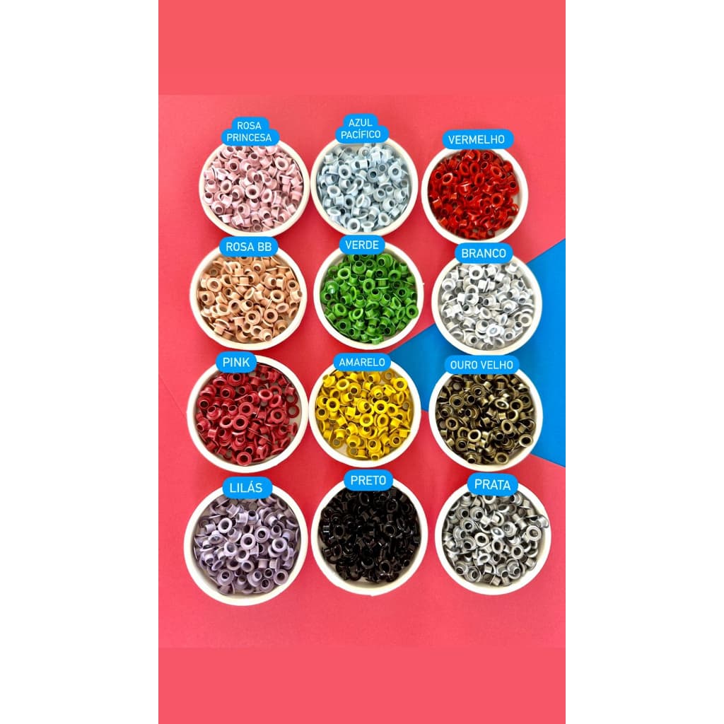 Ilhós de ALUMÍNIO Nº 54 COLORIDO - 7g - aproxi 100 unidades
